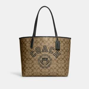 NWT Coach Outlet City Tote In Signature Canvas With Varsity Motif